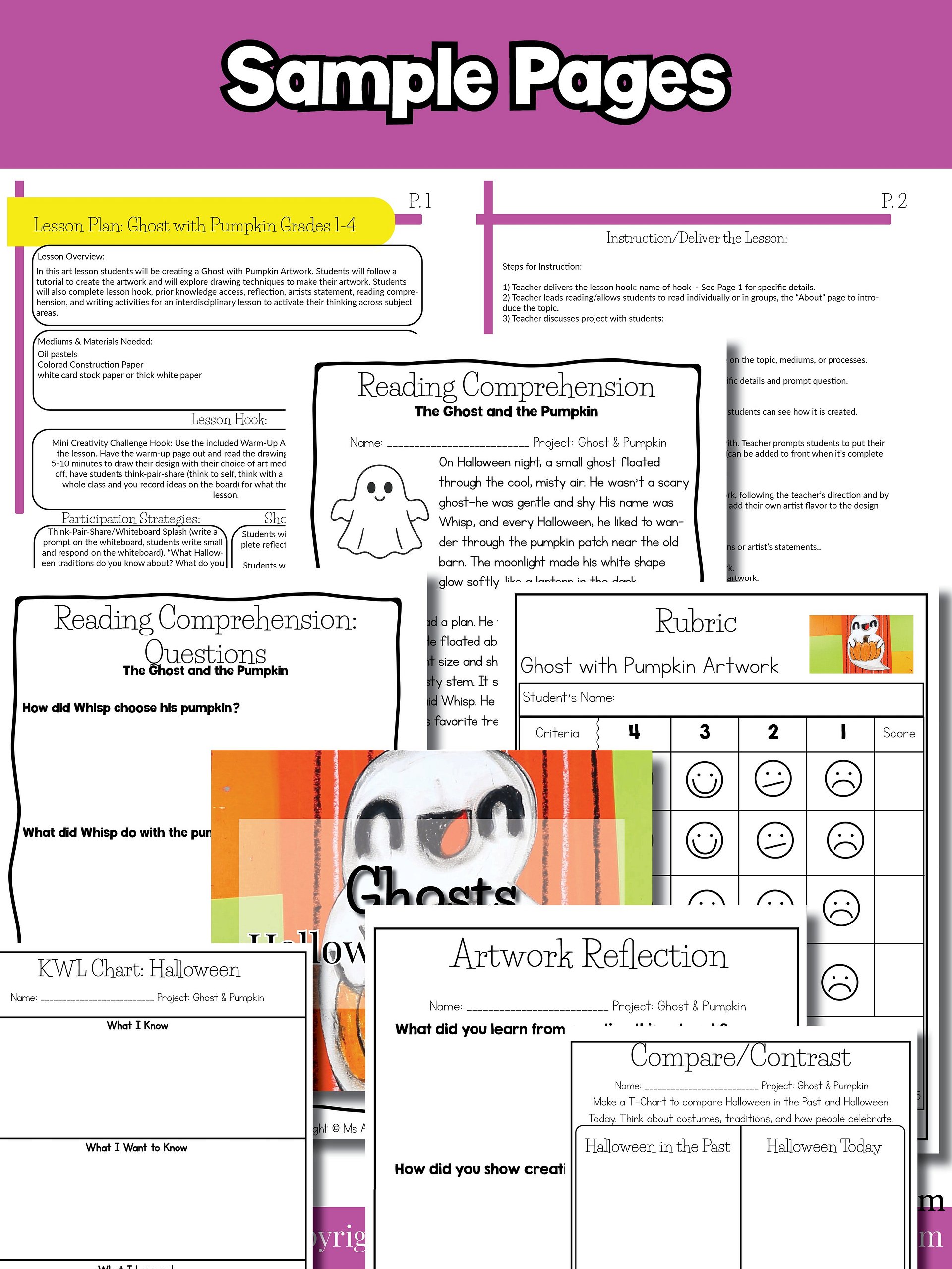 Halloween Cute Ghost Art Lesson with Reading, Writing & Step-by-Step Tutorial (Kindergarten – Grade 3) product image (8)