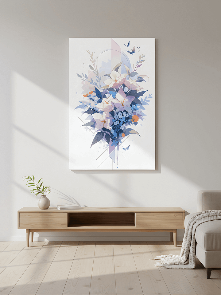 Dreamy Blue and Peach Floral Abstract with Butterflies Canvas product image (2)