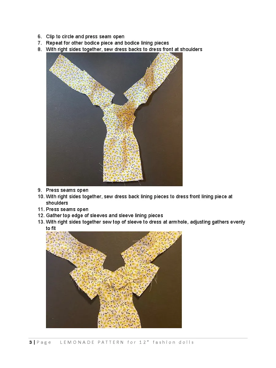 Lemonade sewing pattern for 12" fashion dolls product image (3)