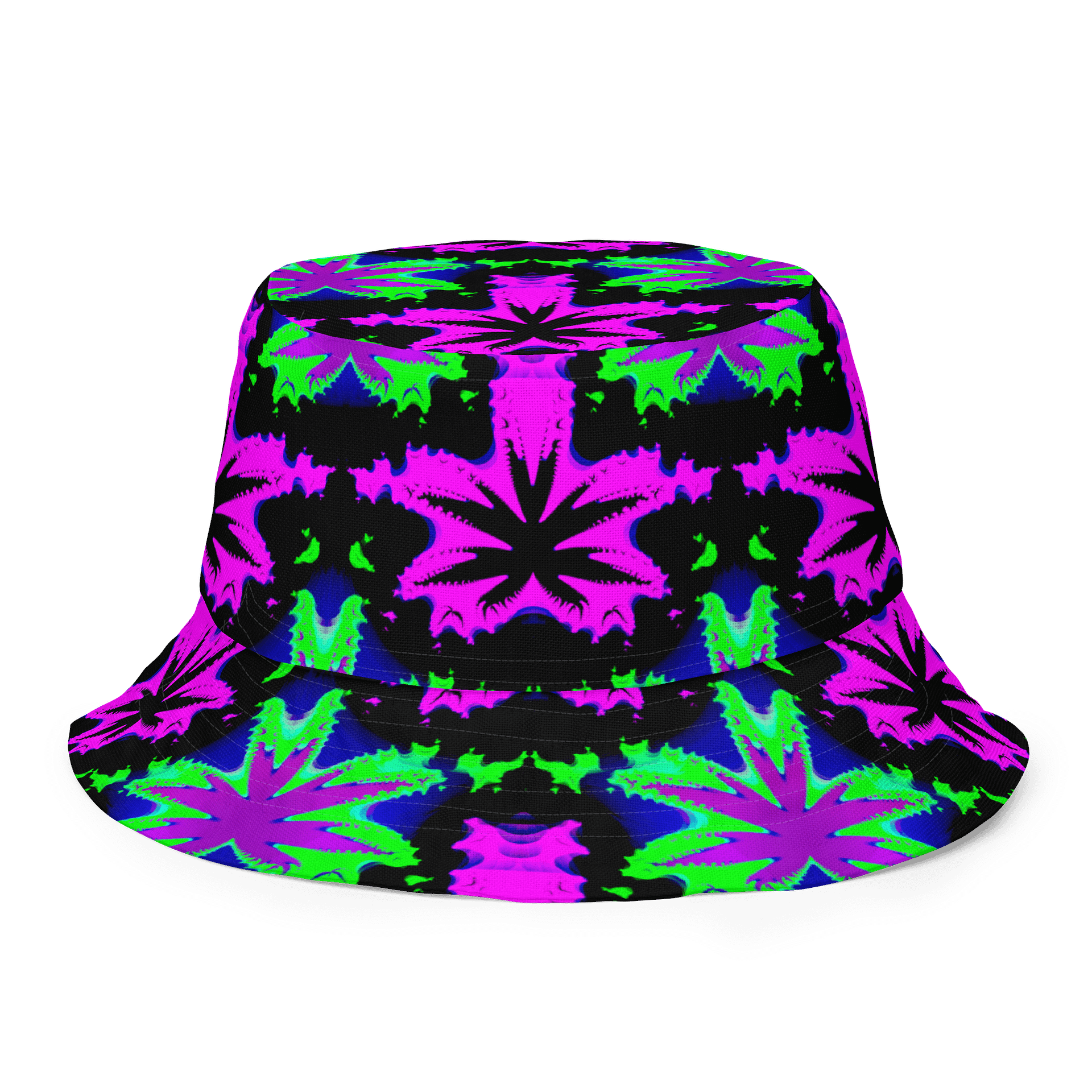 Reefer Rave Reversible Bucket Hat, Neon 90s Style Stoner Summertime Festival 420 Fashion, Cannabis Pot Leaf Pink Green Ganja Weed Accessory product image (2)