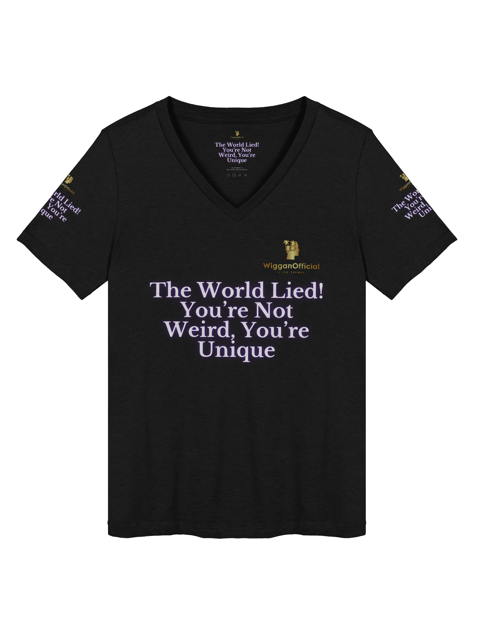 WigganOfficial “The World Lied! You’re Not Weird, You’re Unique” Women's Relaxed V-Neck T-Shirt product image (1)