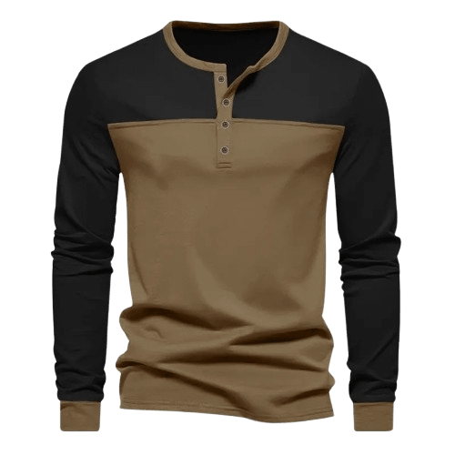 Retro Trendy Long-sleeve Color Matching Henry Collar Bottoming Shirt Casual T-shirt product image (2)
