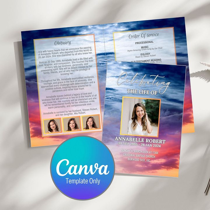 Magic Sky Funeral Program Canva Template product image (1)
