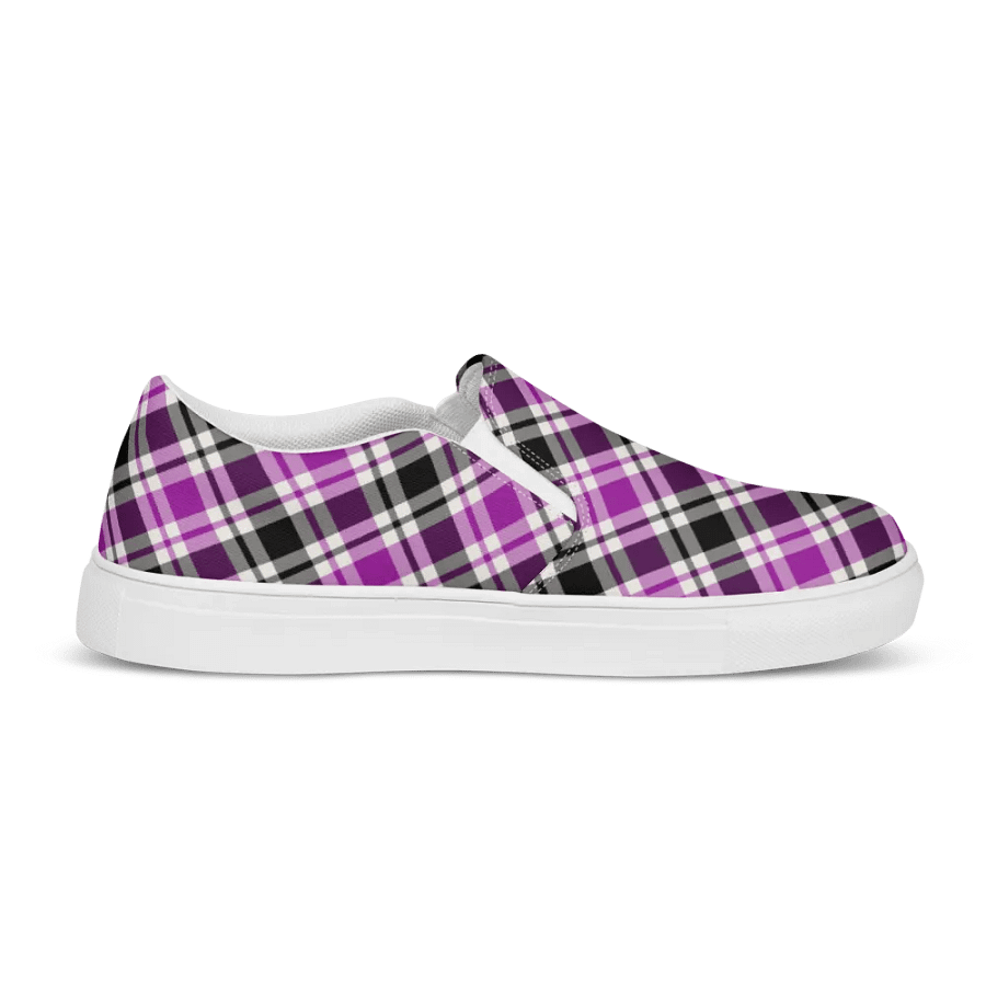 Purple, Black & White Plaid Men's Slip-On Shoes product image (5)