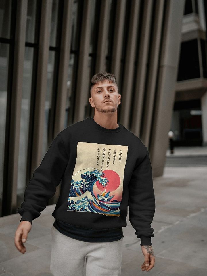 Culture Haus Graphic Sweatshirt - Ocean Wave & Origami Boat product image (1)