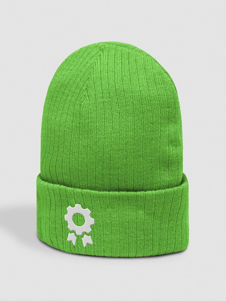 Ribbed Knit Gear Ribbon Beanie (White Cog) product image (9)