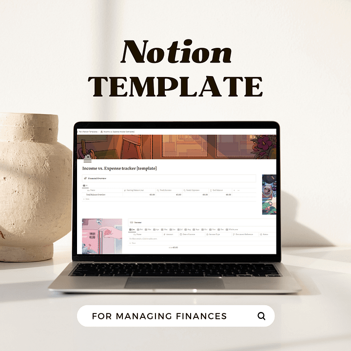 Notion Template: Simple to use Income vs. Expenses tracker product image (1)