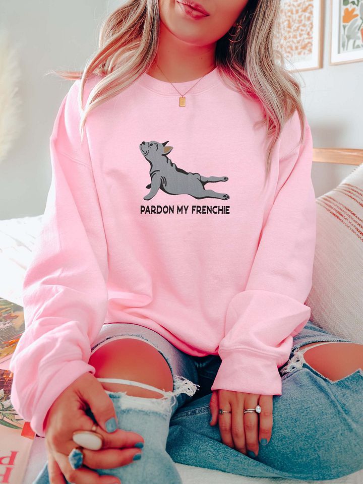 Pardon My Frenchie Sweatshirt (Embroidered) of a French Bulldog(Blue) product image (2)