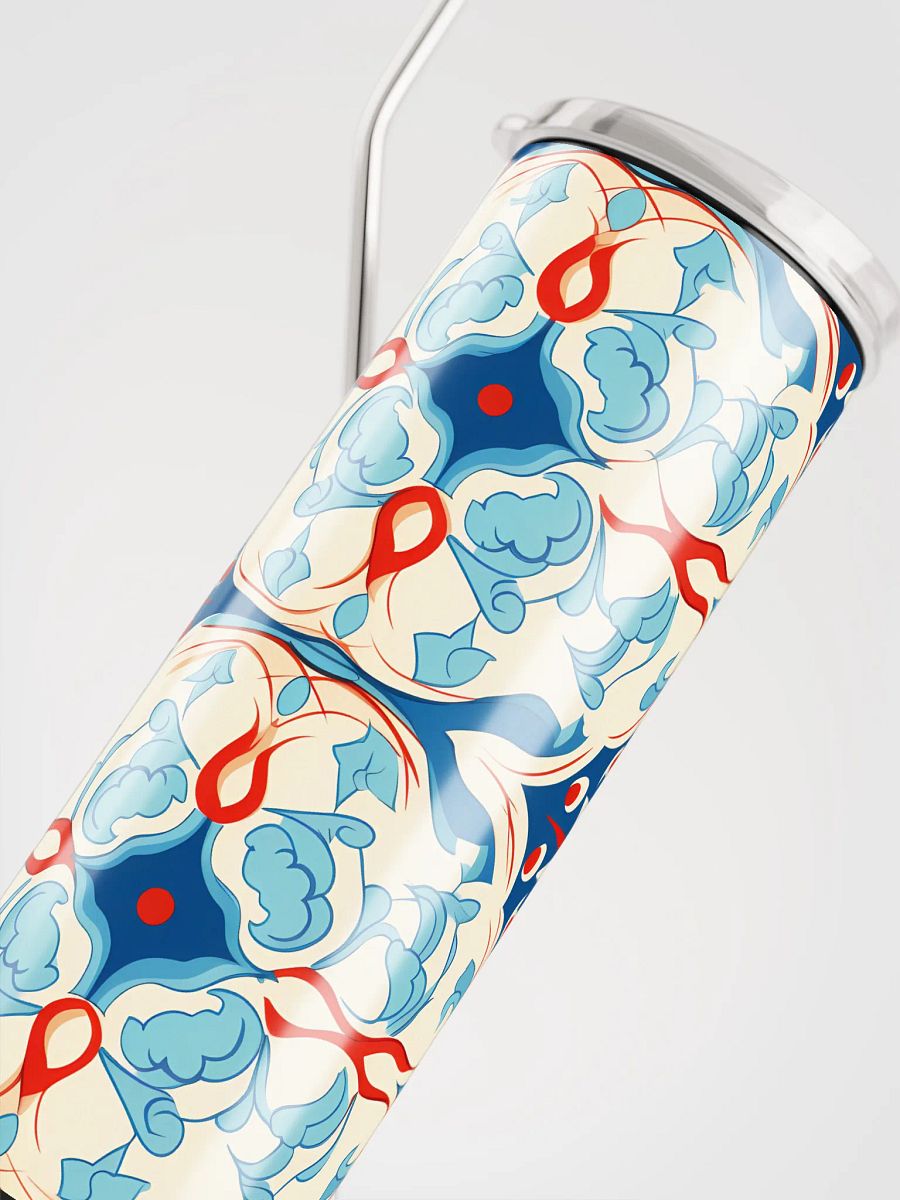 Colorful Pattern, Red, White, and Blue Flowers Skinny Tumbler with Straw, 20oz product image (10)