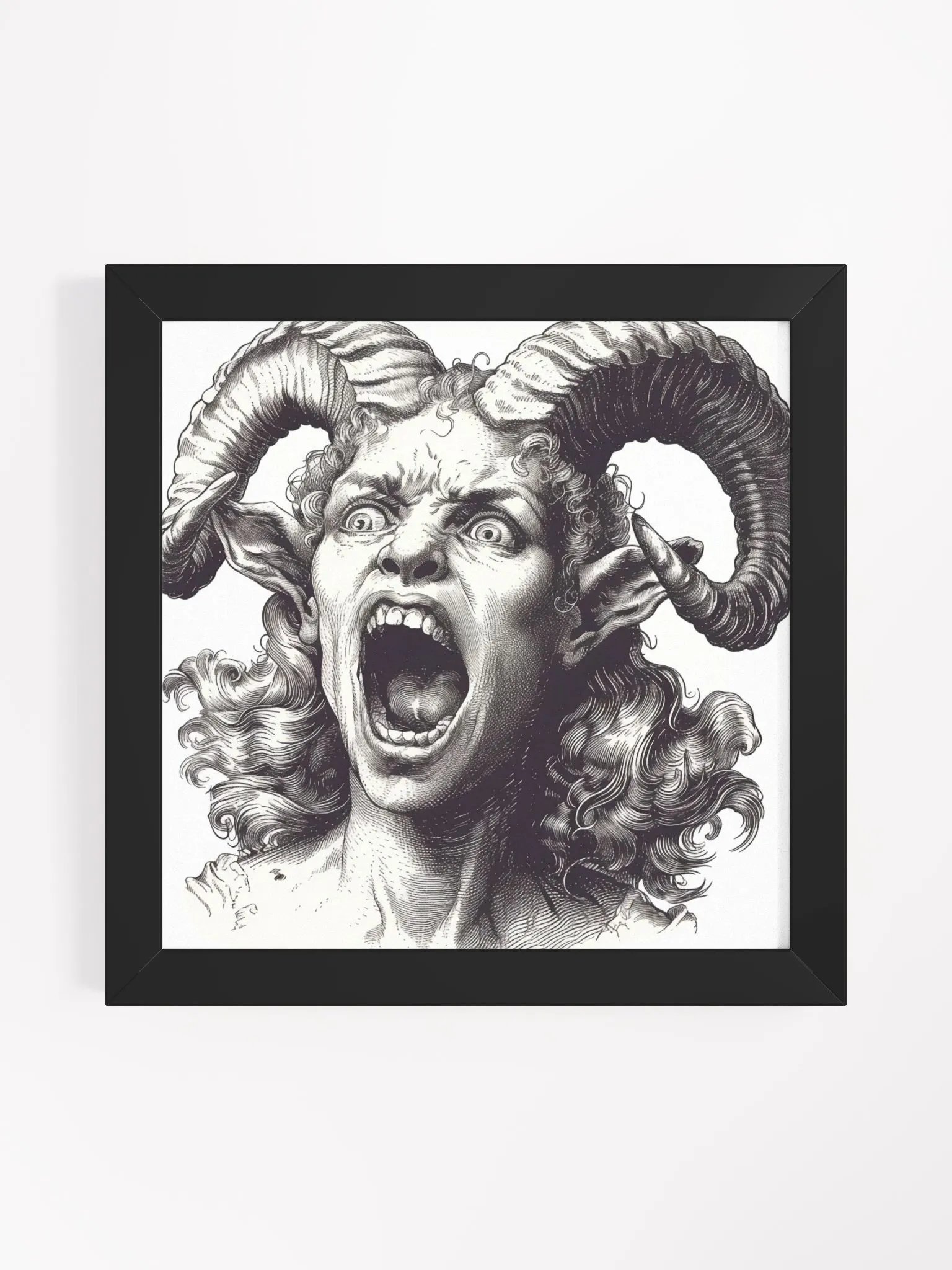 Black and White Drawing of a Horned Satyr Framed Wall Art product image (6)