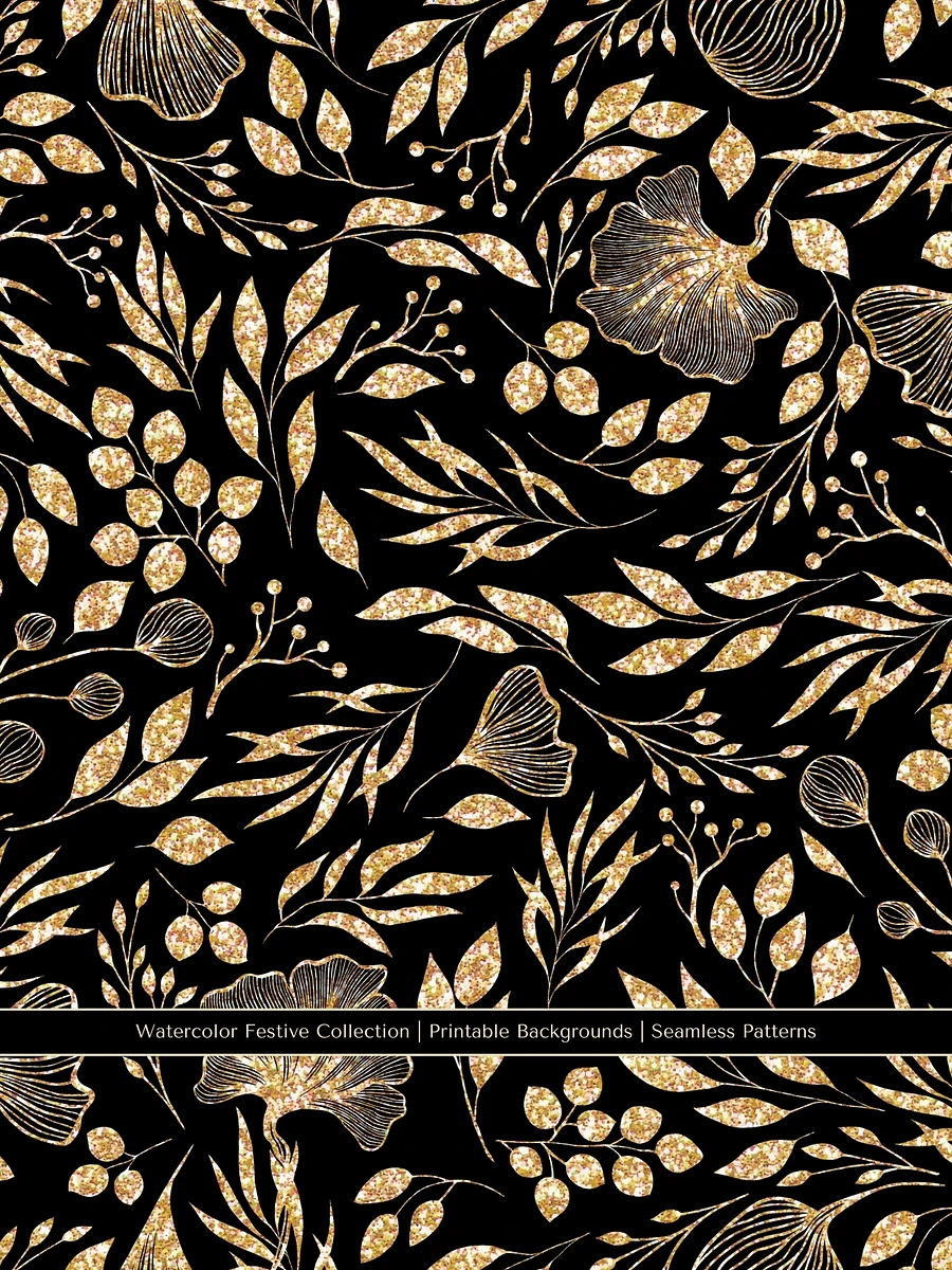 Whimsical Gothic Festive Gold Glitter Floral Seamless Patterns product image (7)