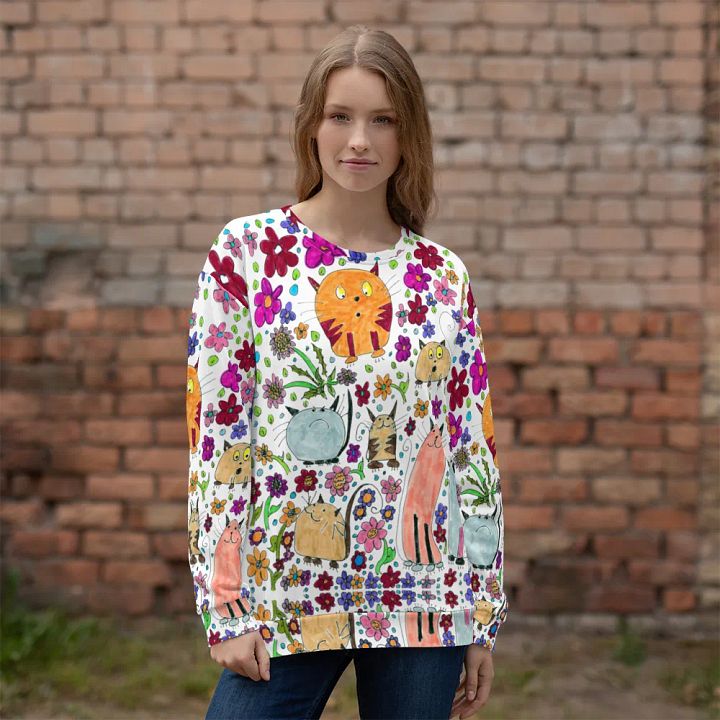Abstract Floral Doodle Art Cats Unisex Sweatshirt product image (1)