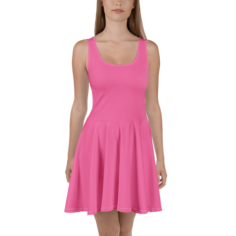 Flamingo Pink Solid Color Fit and Flare Skater Dress product image (2)