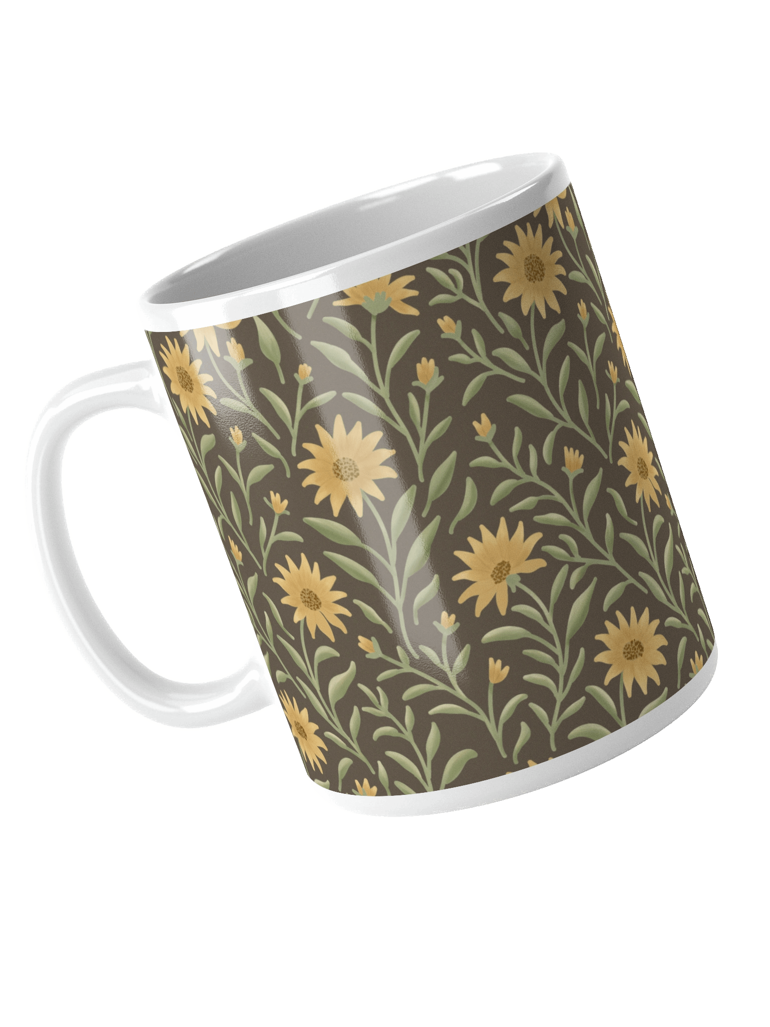 Golden field white glossy mug. Elegant floral botanical design on dark background product image (4)