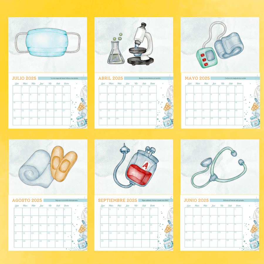 Calendario 2025, Imprimible, Enfermeras y TCAEs, A4 product image (3)