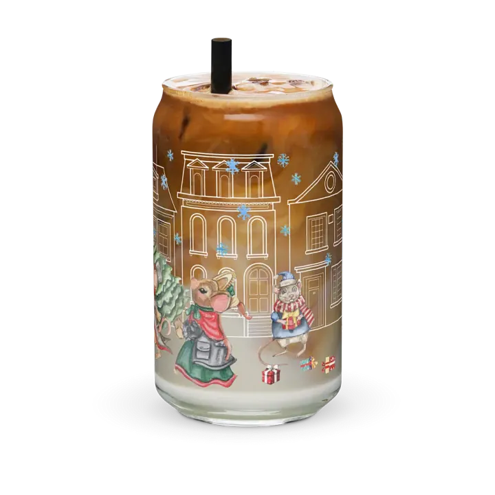 Prelude To Christmas Glass Can Tumbler | 16oz Holiday-Themed Drinkware | Festive Winter Scene Design product image (2)