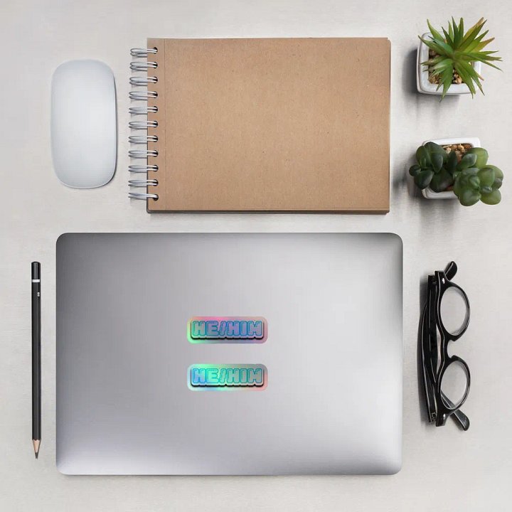 He/Him Holographic Sticker x2 product image (2)