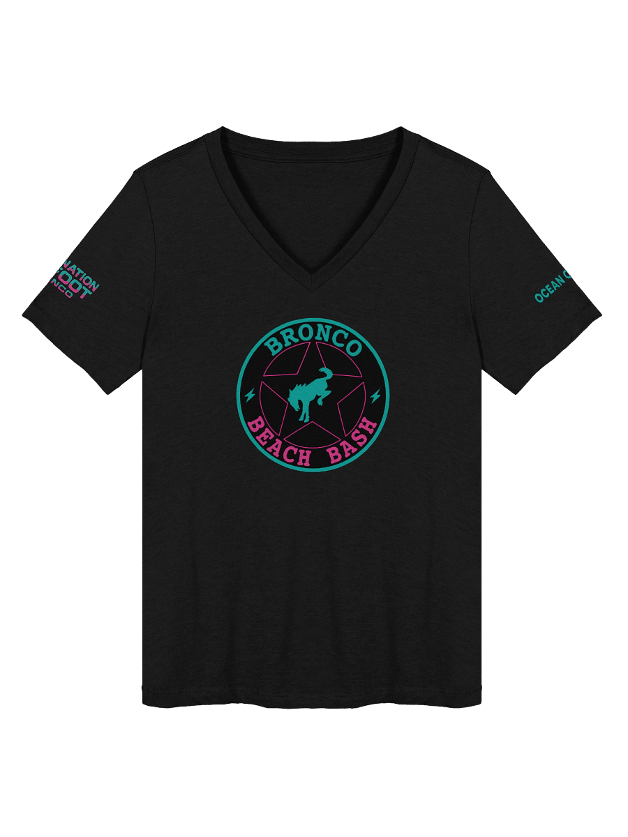2025 Bronco Beach Bash Ocean City / Destination Bigfoot Bronco Collab | Women's Relaxed V-Neck T-Shirt (Multiple Color Options) product image (1)
