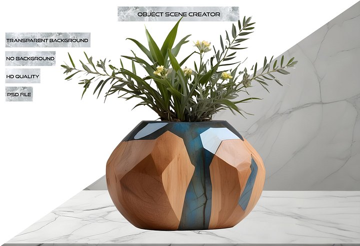 Celestial Grace – Boho Chic Labradorite and Wooden Planter PNG product image (2)