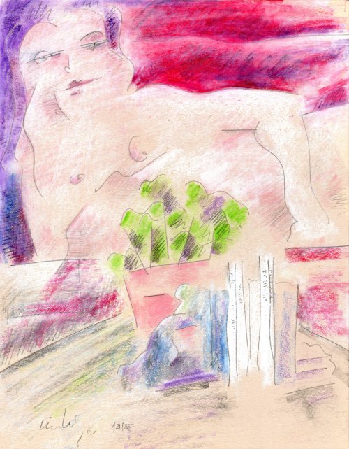 Pink Figure w/Books & Flowers: What Made the Boom 07.24.85 print product image (1)