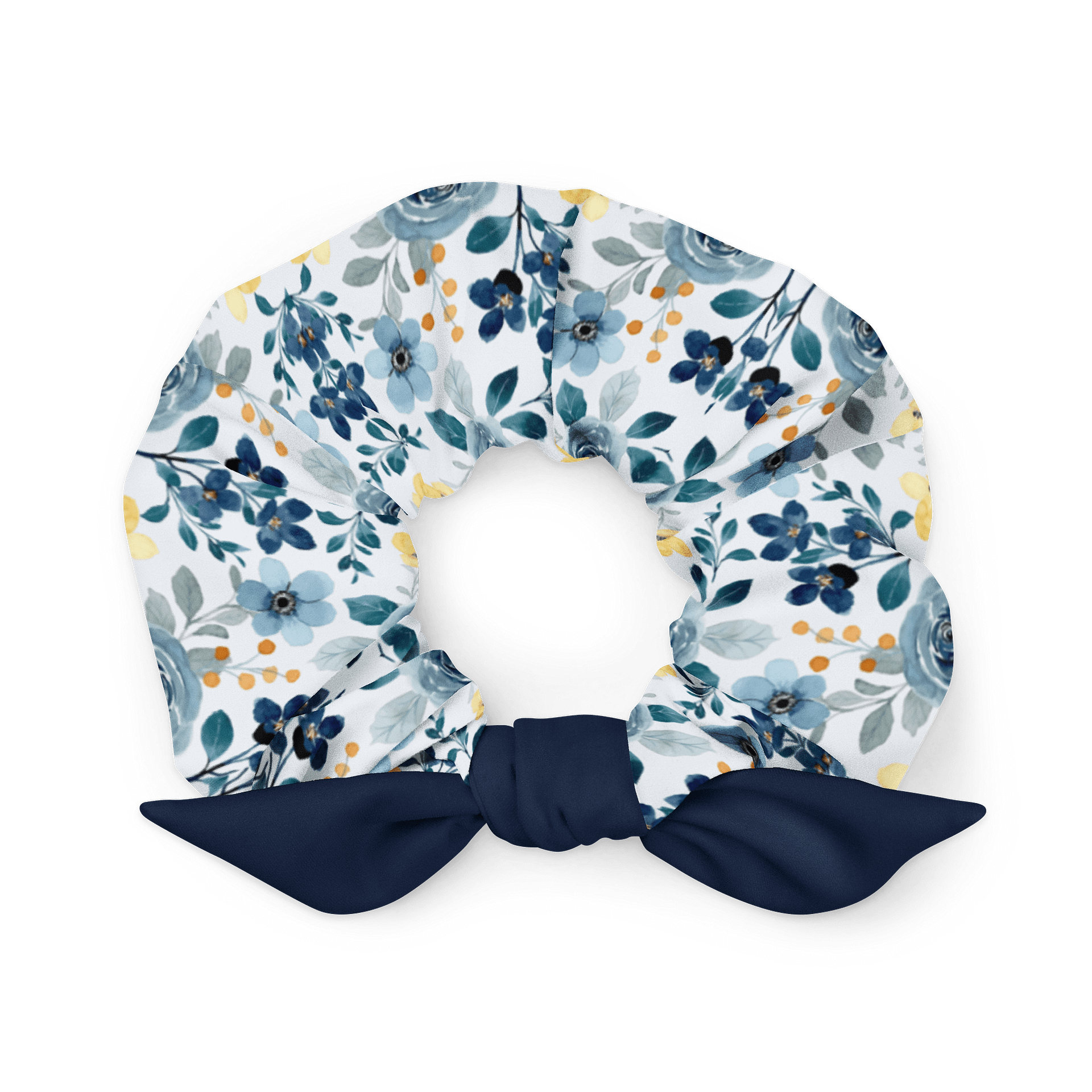 Blue Floral Scrunchie with Navy Bow | Sustainable Hair Accessory product image (1)