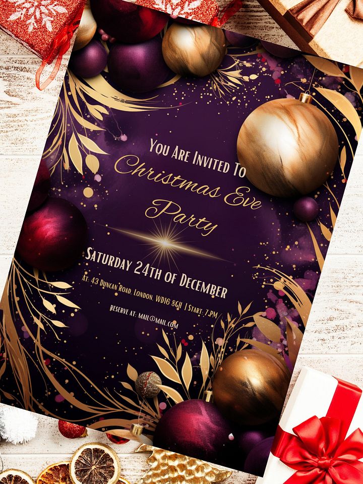 Beautiful Purple and Gold Christmas Party Invitation | Editable in Canva | Christmas Party Printable | Holiday Invitation Template | Canva product image (1)