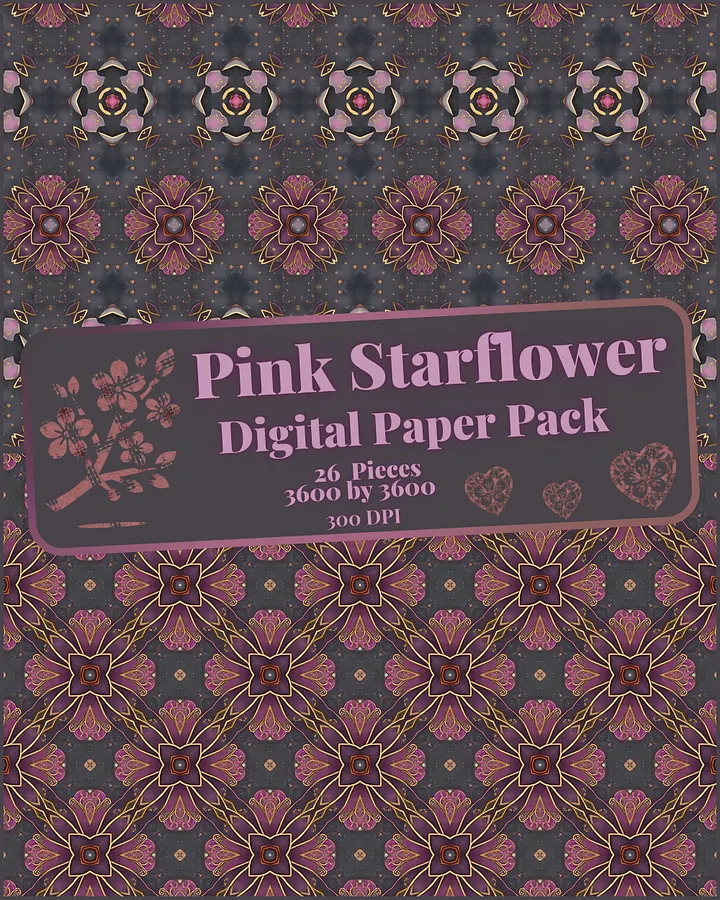 Pink Starflower Digital Paper Pack product image (1)