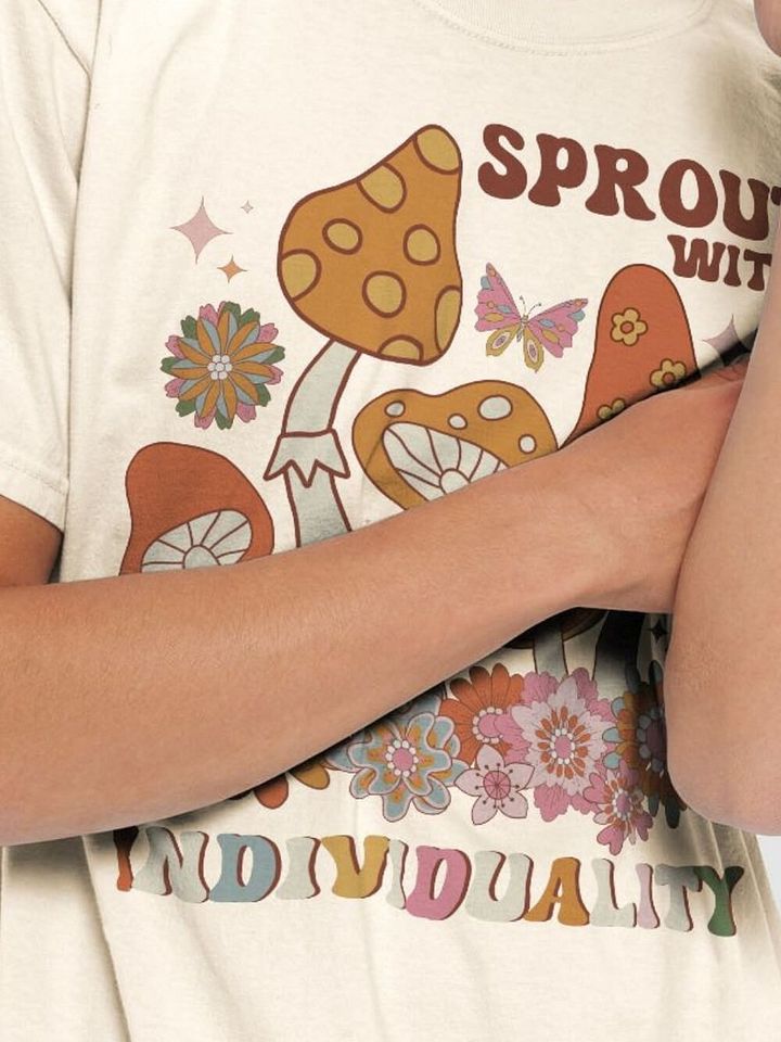 Groovy Florals & Mushrooms Graphic T-Shirt - Sprout with Individuality Retro Mushroom Lovers Tee product image (2)