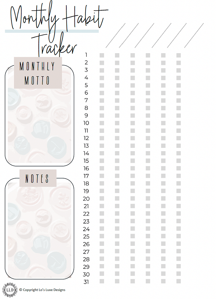 Monthly habit Tracker - Vintage Table - 8.5x11 Printable product image (1)
