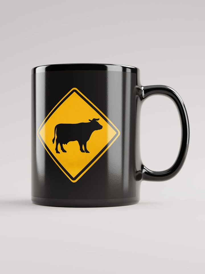 "Cow crossing sign" black glossy mug product image (1)