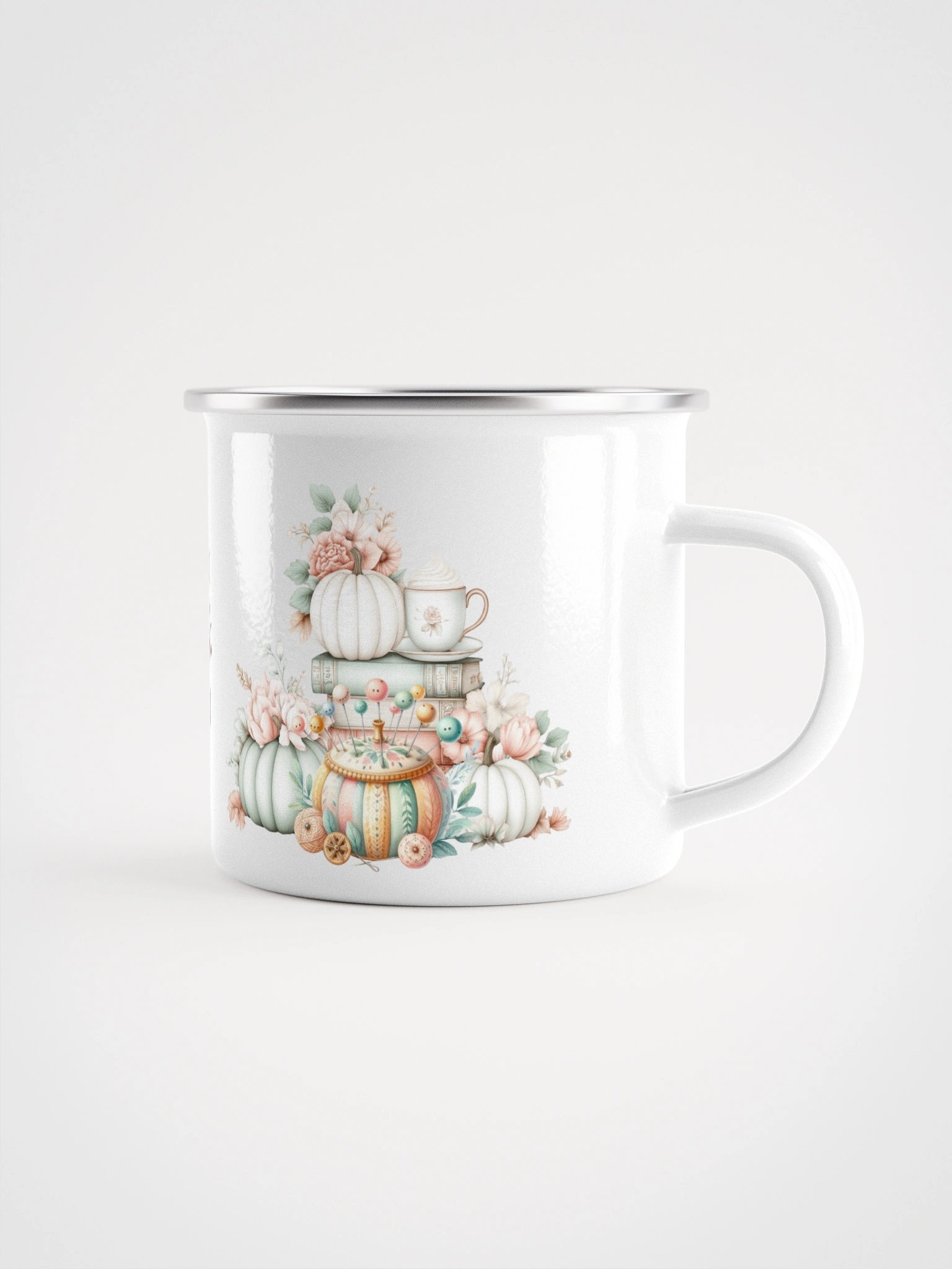 Autumn Pins Patterns Purrs Coffee Enamel Mug product image (1)