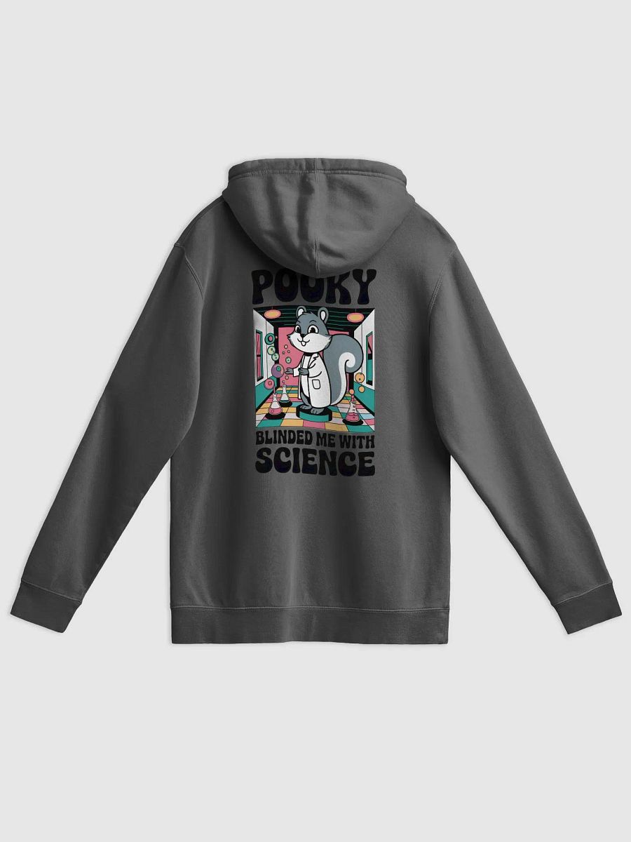 Super Premium Hoodie: Image on both Sides, Pooky Blinded me with Science, retro in pooky's lab with 70s font product image (2)