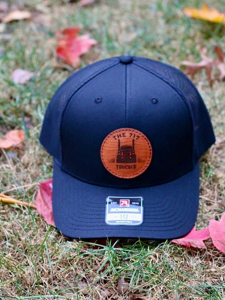 Black 717 trucker adjustable leather patch hat product image (1)