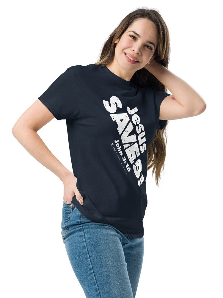 Jesus SAVES! Heavyweight Unisex Crewneck T-shirt | Gildan® 5000, White on Dark Colors product image (3)