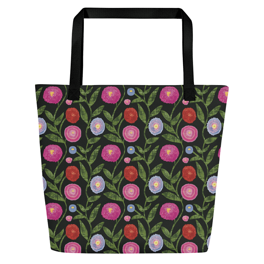 English Daisies | Cheerful Wildflower Pattern on Black | Tote Bag by Monique Faella Designs™ product image (1)