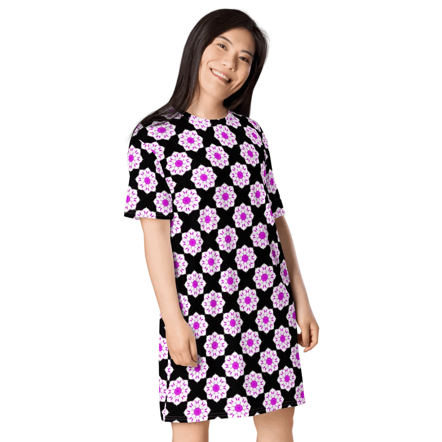 Abstract Repeating Pink Flowers T Shirt Dress product image (8)