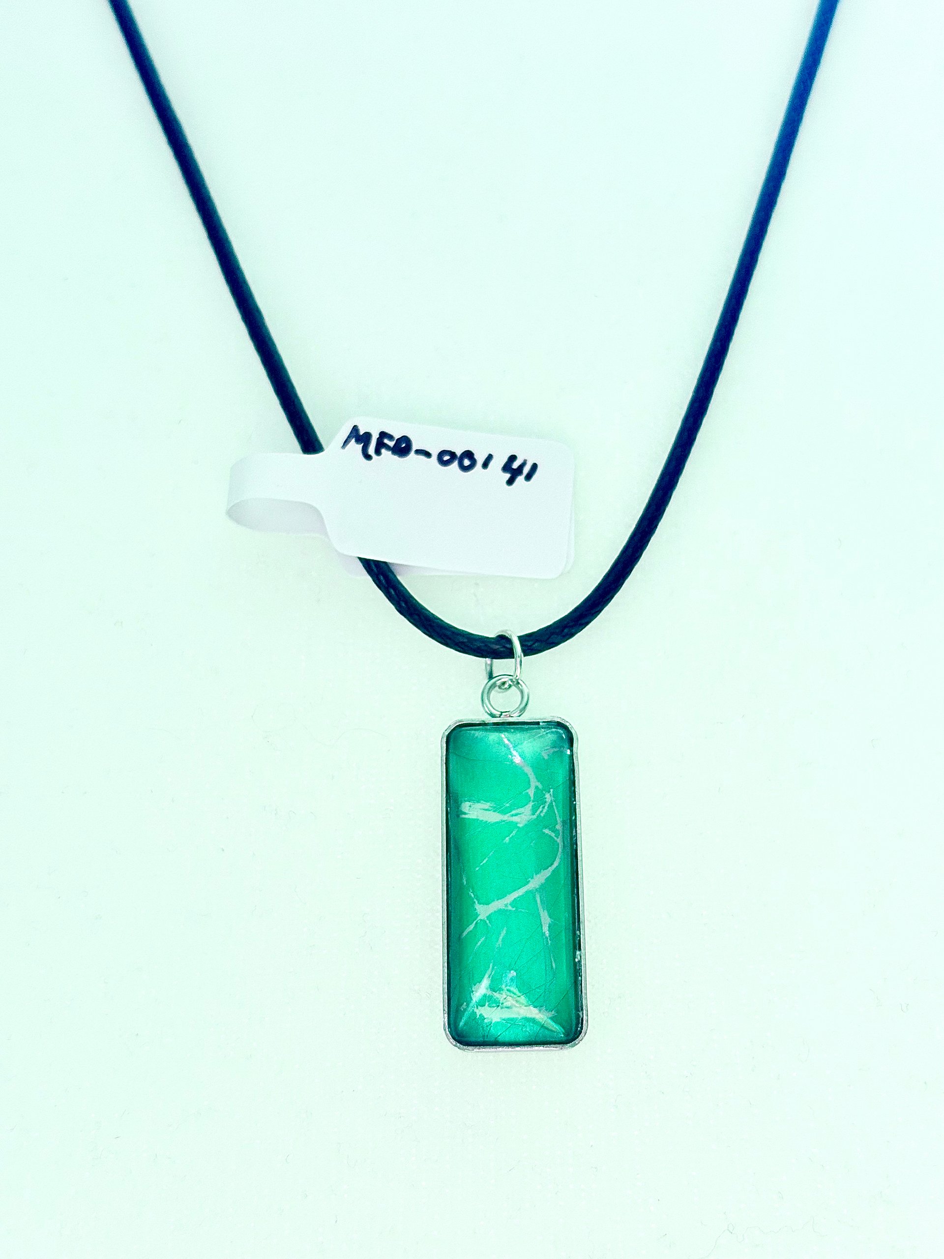 MFD-00141 | Electric Tide Pendant Necklace | Green & Silver Tones | Rectangle Cabochon | Monique Faella Designs™ product image (6)
