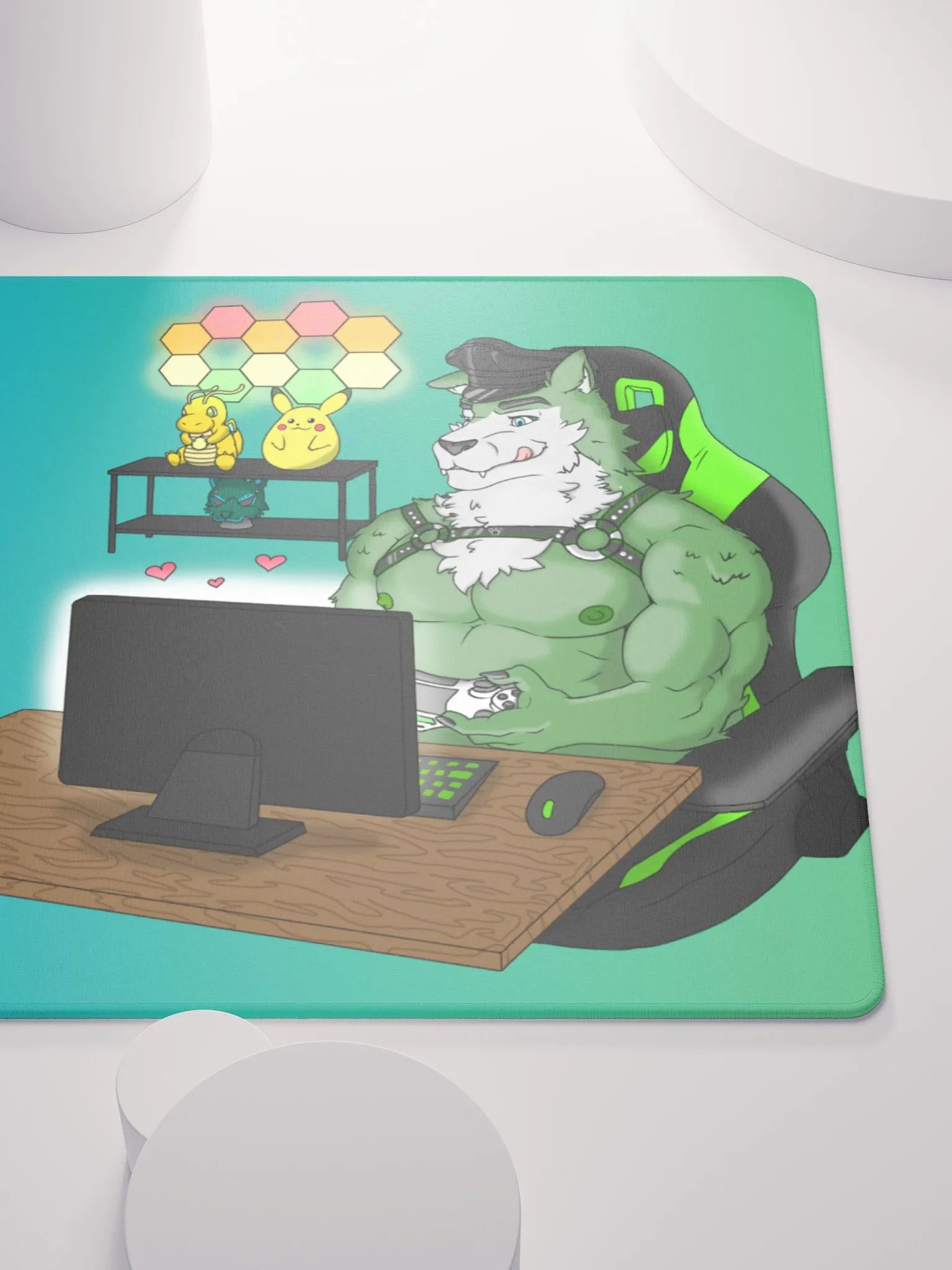 Cozy Wolf Dad Gaming Mouse Pad (Green / Left) product image (9)