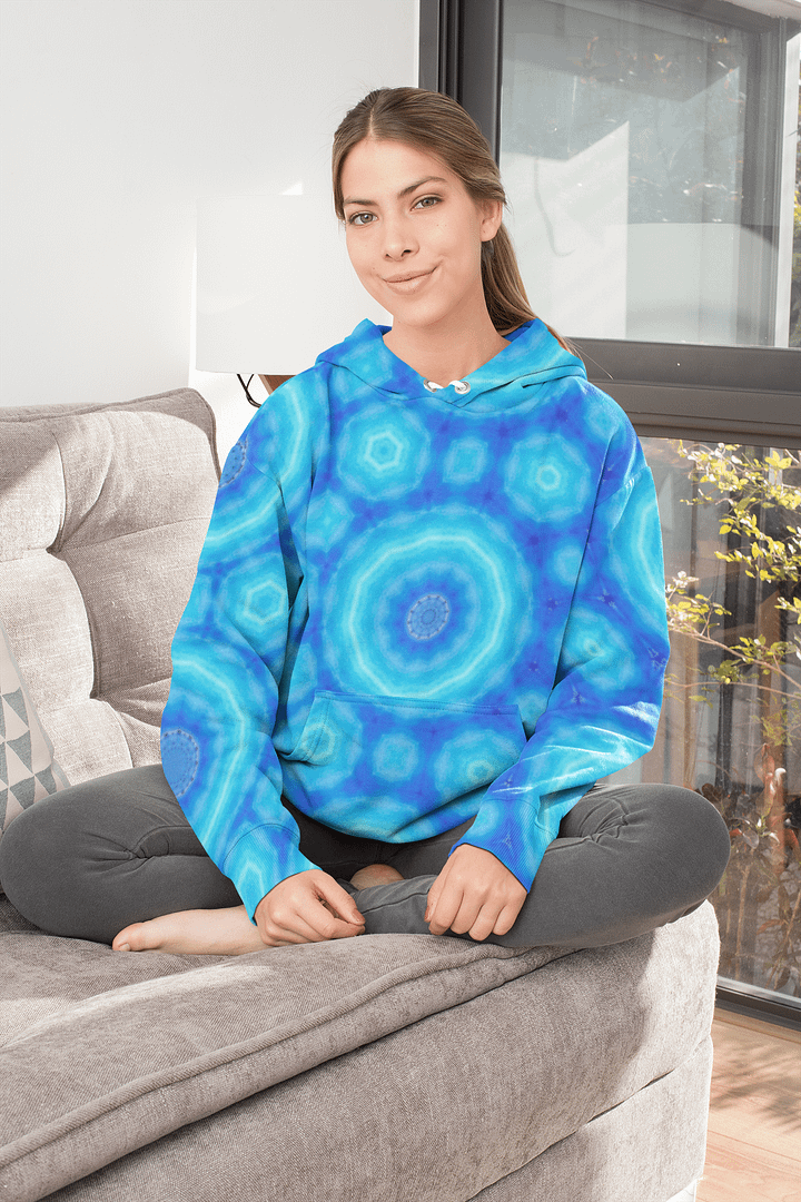 Abstract Circular Pattern in Blues Unisex All Over Print Hoodie product image (1)
