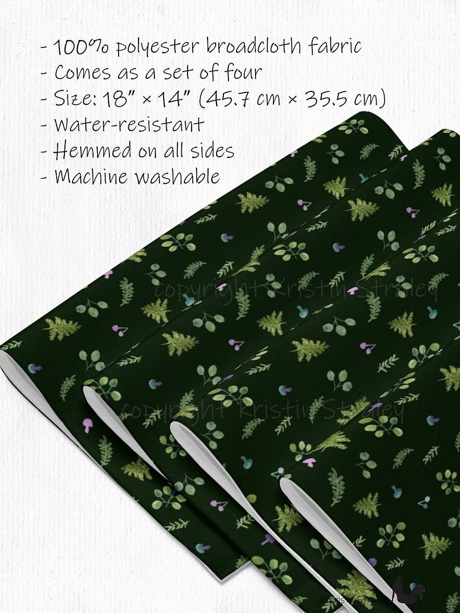 Woodland Ferns & Mushrooms on Dark Green Placemat Set product image (2)