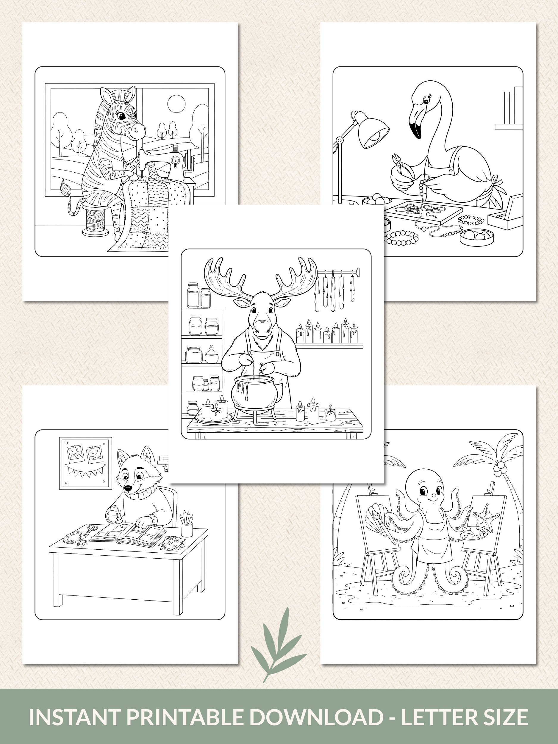 Printable Crafty Animals Coloring Pages – 30 Fun & Easy Art-Themed Designs For All Ages product image (7)