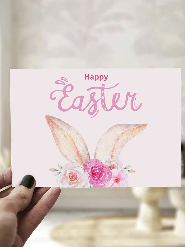 Pink Floral and Bunny Happy Easter Greeting Card product image (1)