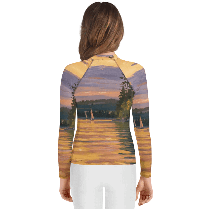 Sunset Lake Sailing, Unisex Youth Rash Guard product image (2)