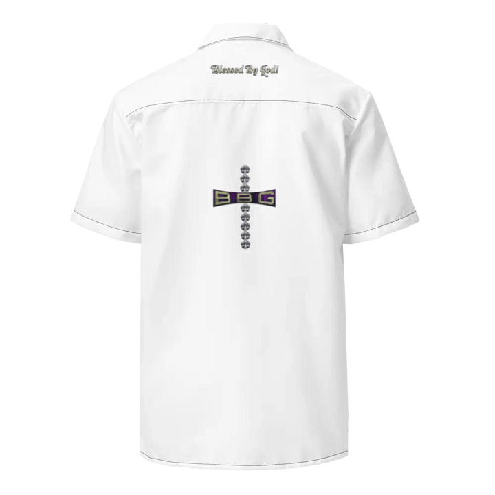 White and Black Abstract Blessed by God Button-up Shirt product image (2)