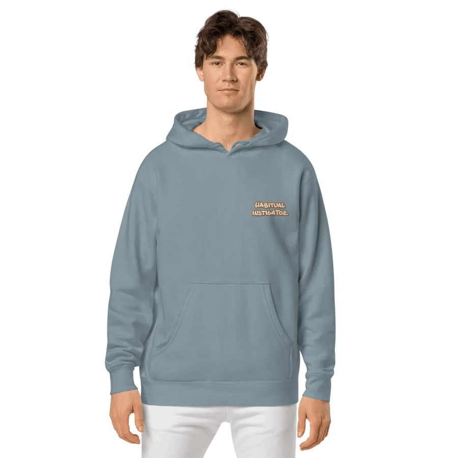 Habitual Instigator (L.C. brown bubble design 2) embroidered pigment hoodie product image (2)