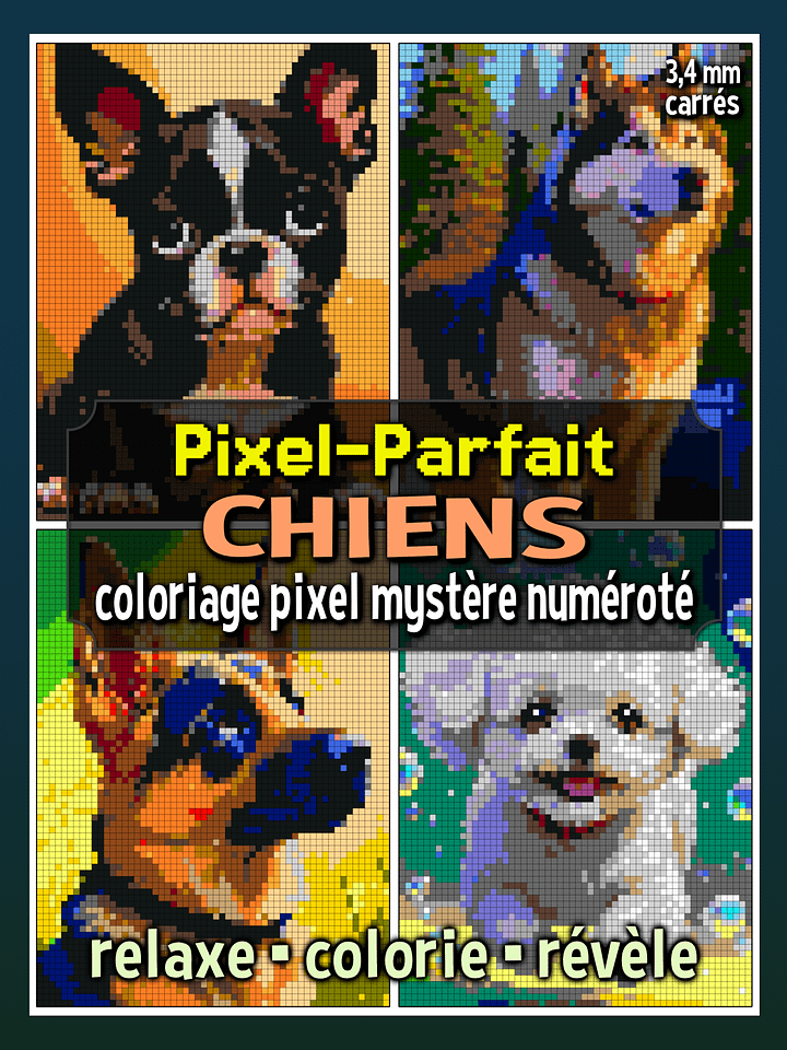 Pixel-Parfait: Chiens - Coloriage pixel mystère numéroté | Livre à imprimer product image (1)