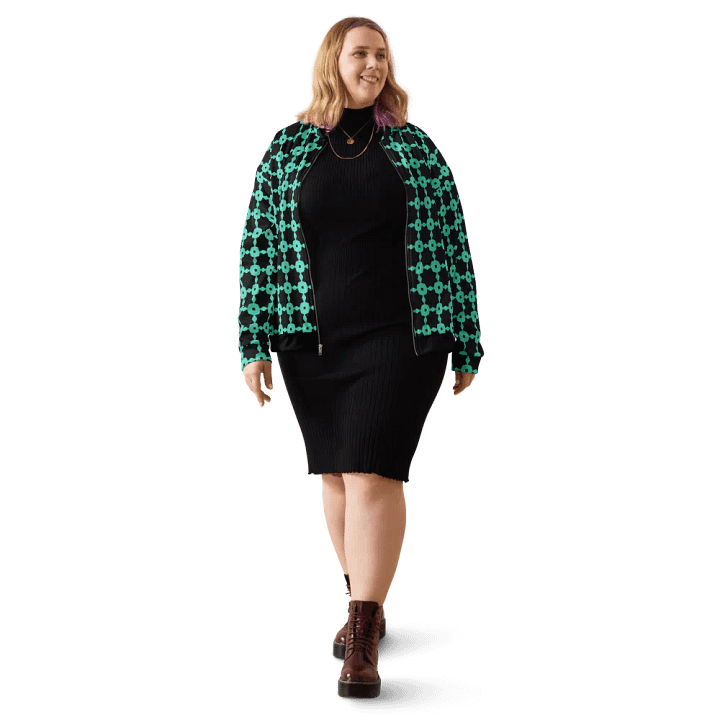 Abstract Neon Green Repeating Chain Pattern Unisex All Over Print Bomber Jacket product image (1)