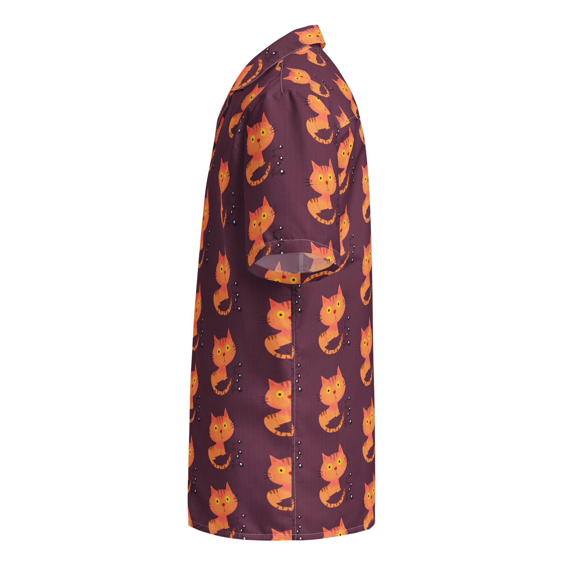 Feasting Ginger Kitty Button-Down Hawaiian Shirt - Wine product image (3)