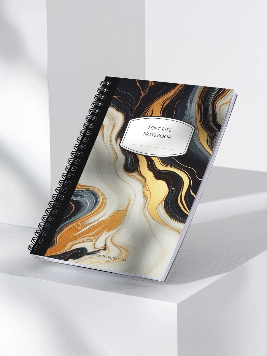 Soft Life Lined Notebook – Black & Gold Marble Cover | 140-Page Spiral product image (4)
