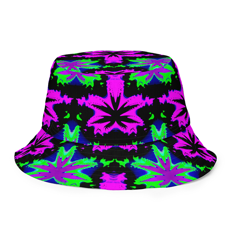 Reefer Rave Reversible Bucket Hat, Neon 90s Style Stoner Summertime Festival 420 Fashion, Cannabis Pot Leaf Pink Green Ganja Weed Accessory product image (6)